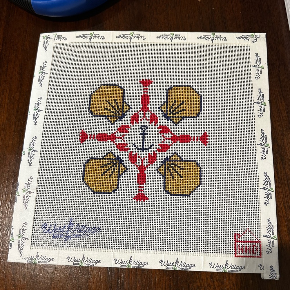 Needlepoint Canvas with Shell & Lobster & Anchor